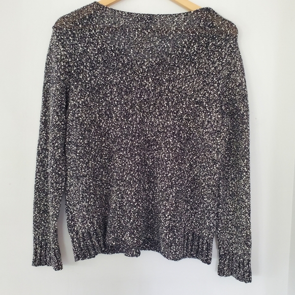 EILEEN FISHER M Tweed Knit LS Sweater Black White Italian Cotton Yarn Casual - Picture 6 of 13